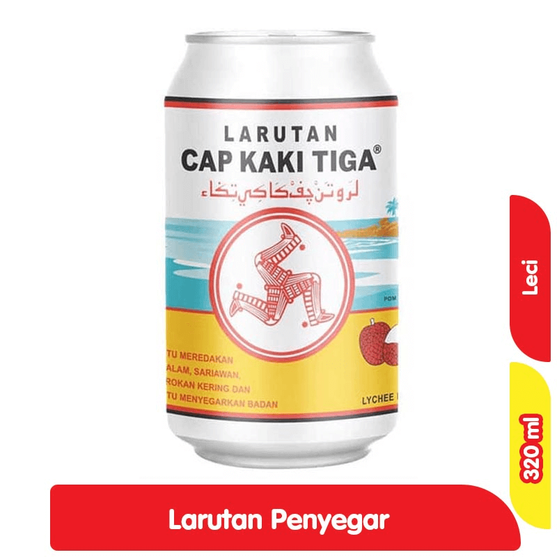 Cap Kaki Tiga Larutan Penyegar Leci Kaleng 320 ml