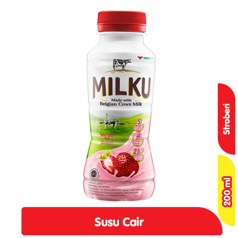 MILKU SUSU UHT CAIR STROBERI BOTOL 200 ML