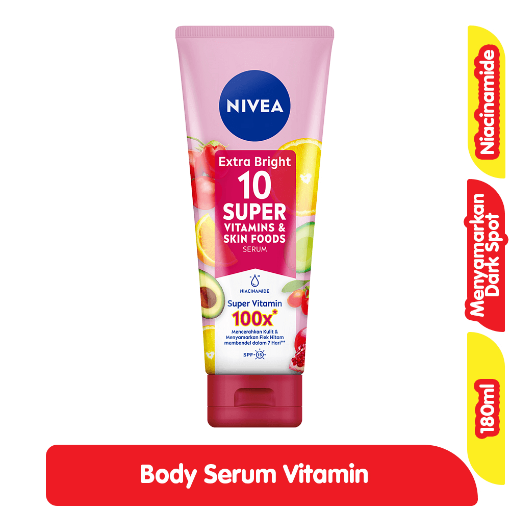 Nivea Extra Bright Serum Pelembap Tubuh 10 Super Vitamin Tube 180 ml