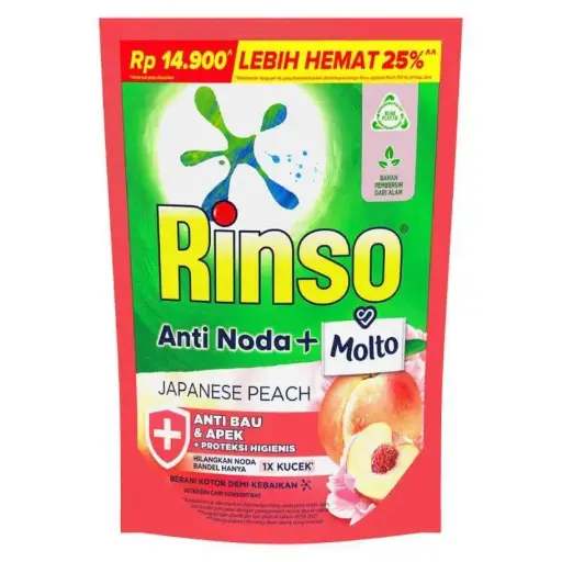 [3074] RINSO DETERGENT CAIR + MOLTO JAPANESE PEACH PCH 510mL