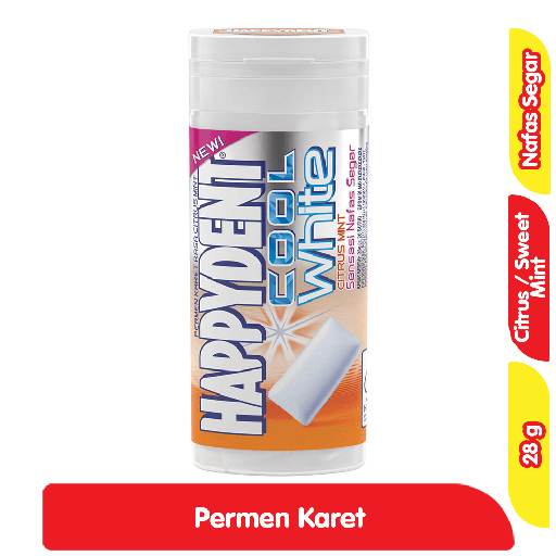 [5977] HAPPYDENT COOL WHITE PERMEN KARET RASA CITRUS MINT/SWEET MINT 28 G